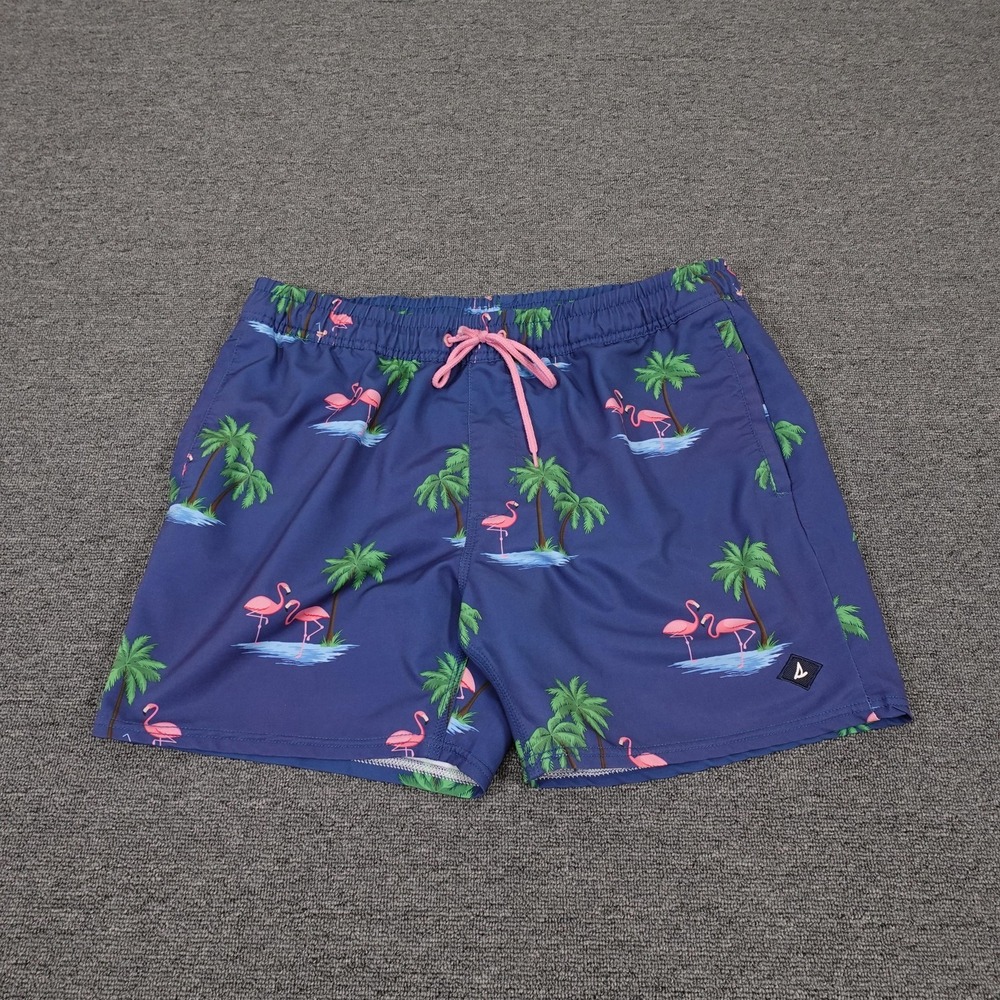 Sperry‎ Swim Shorts Mens Large Blue Flamingo Palm Tree Tropical Print Lined